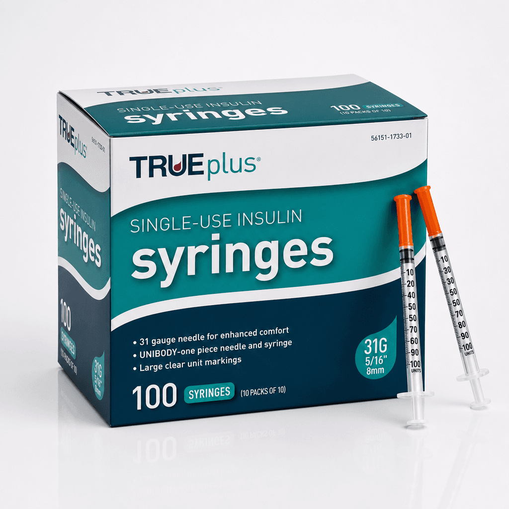 TRUEplus U-100 Insulin Syringes (100-box) 1cc · 31G · 5/16" — Aurex research kit