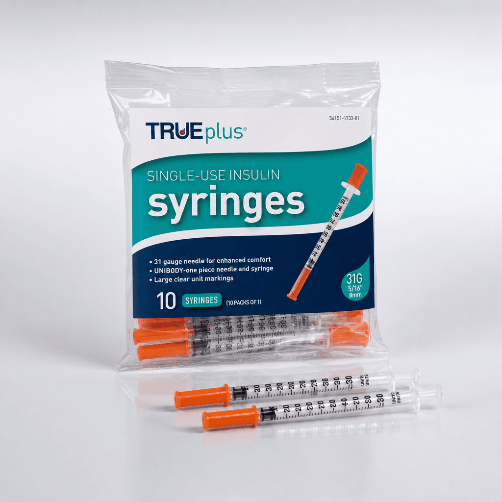 TRUEplus U-100 Insulin Syringes (10-pk) 1cc · 31G · 5/16" — Aurex research kit